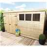 12ft X 6ft Pressure Treated Tongue & Groove Pent Shed + Double Doors With 3 Windows + Safety Toughened Glass