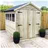 6ft X 6ft Premier Pressure Treated Tongue & Groove Apex Shed With 3 Windows + Higher Eaves & Ridge Height + Double Doors + Safety Toughened Glass - 12mm Tongue And Groove Walls, Floor And Roof