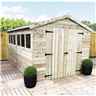 12ft X 6ft Premier Pressure Treated Tongue & Groove Apex Shed With 6 Windows + Higher Eaves & Ridge Height + Double Doors + Safety Toughened Glass - 12mm Tongue And Groove Walls, Floor And Roof