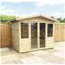 8ft X 8ft Pressure Treated Tongue & Groove Apex Summerhouse With Higher Eaves And Ridge Height + Overhang + Toughened Safety Glass + Euro Lock With Key + Super Strength Framing