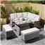 6 Seater Natural Stone Rattan Weave Corner Dining Set - With Benches