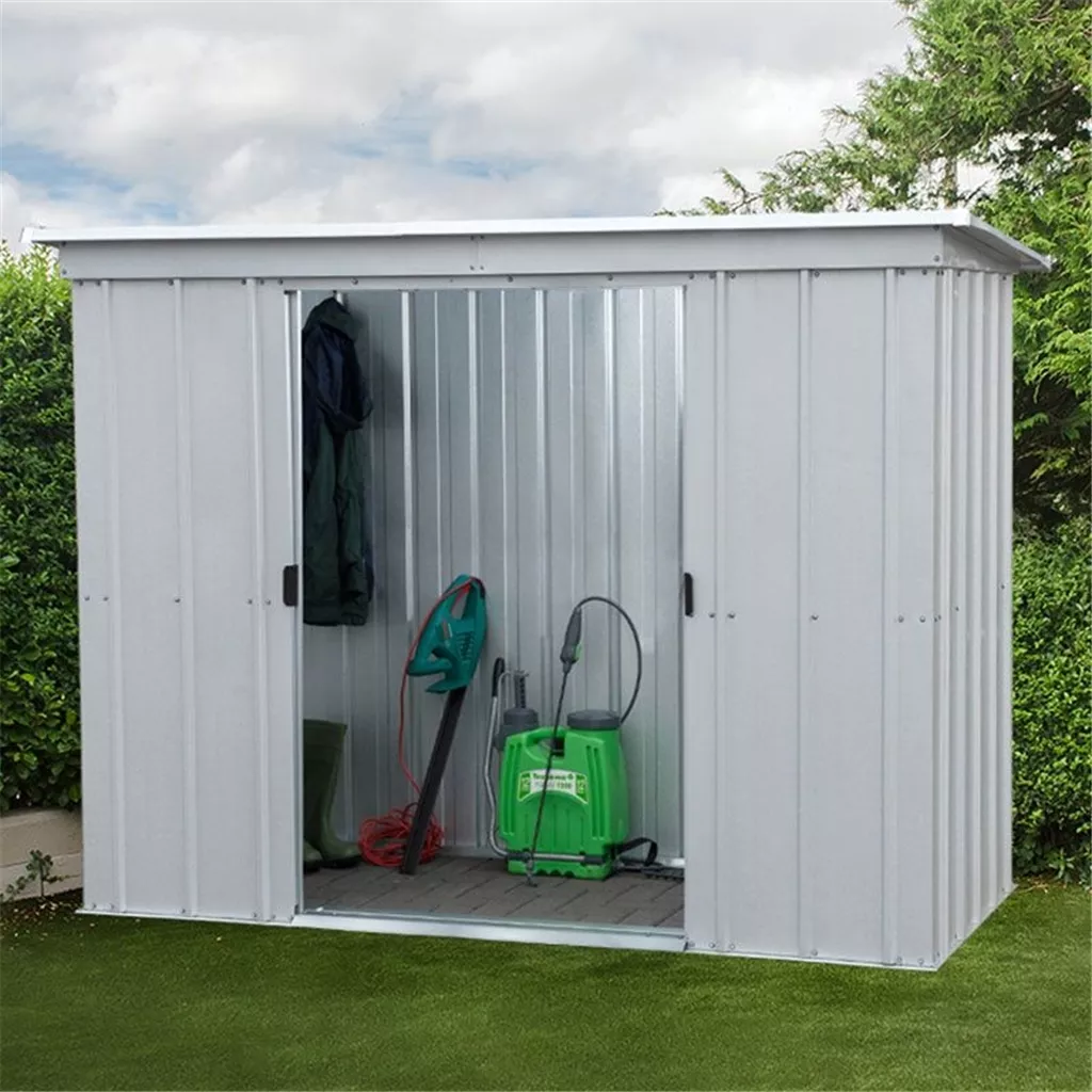 7ft 5" x 3ft 5" Pent Metal Shed + Free Anchor Kit (2.24m x 1.04m)