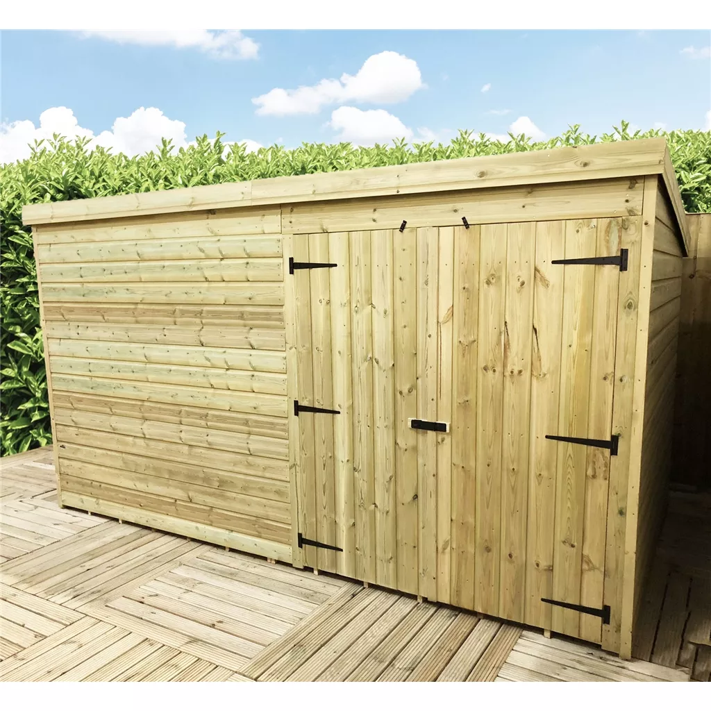 14 x 3 Windowless Pressure Treated T&G Pent Shed With Double Doors