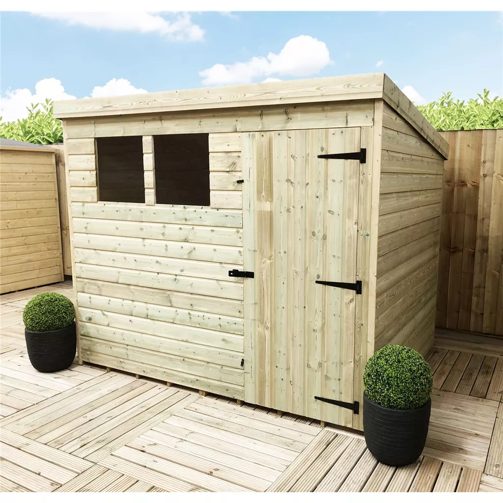 8 x 8 Pressure Treated T&G Pent Shed With 2 Windows, Single Door
