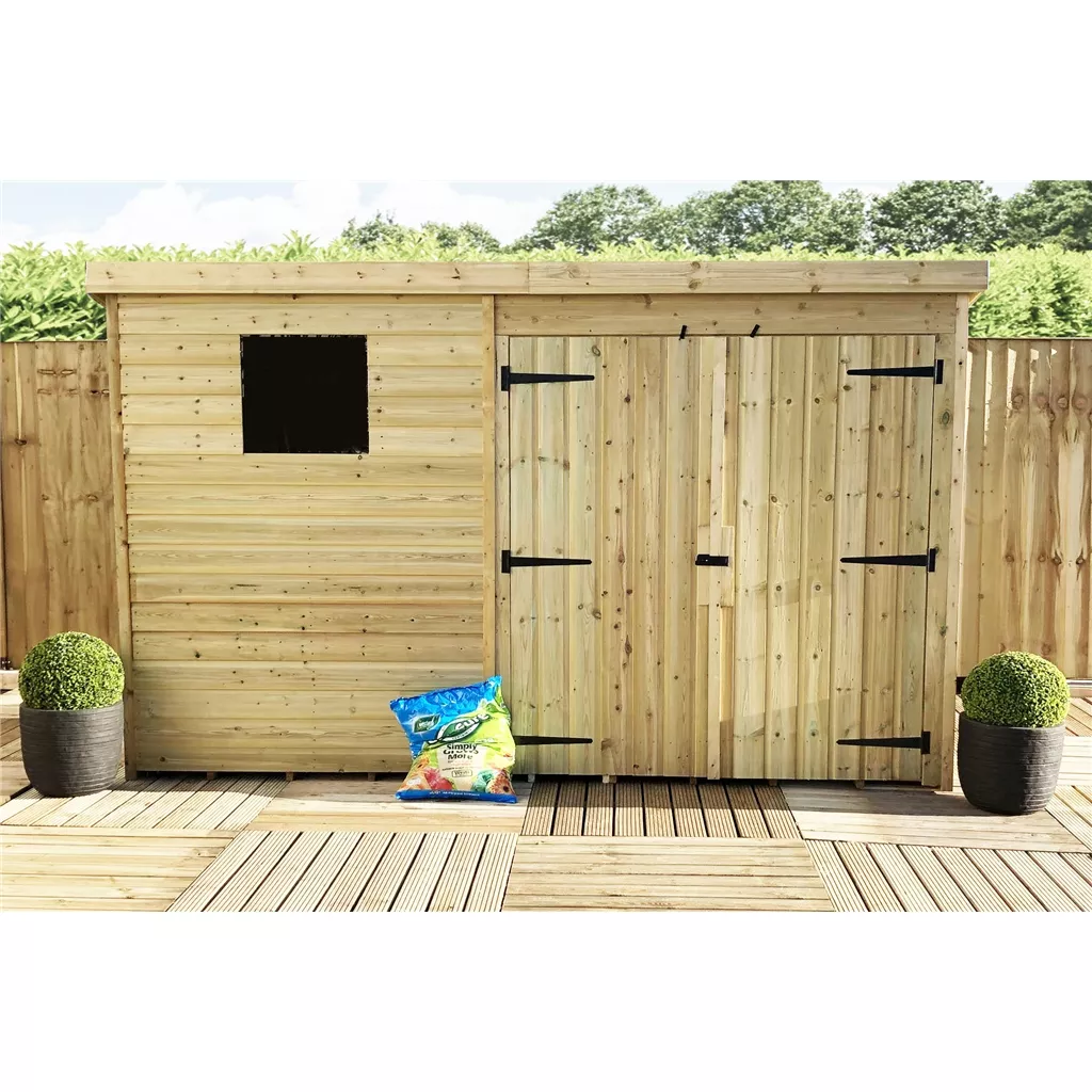 10 x 4 Pressure Treated T&G Pent Shed With 1 Windows, Double Door
