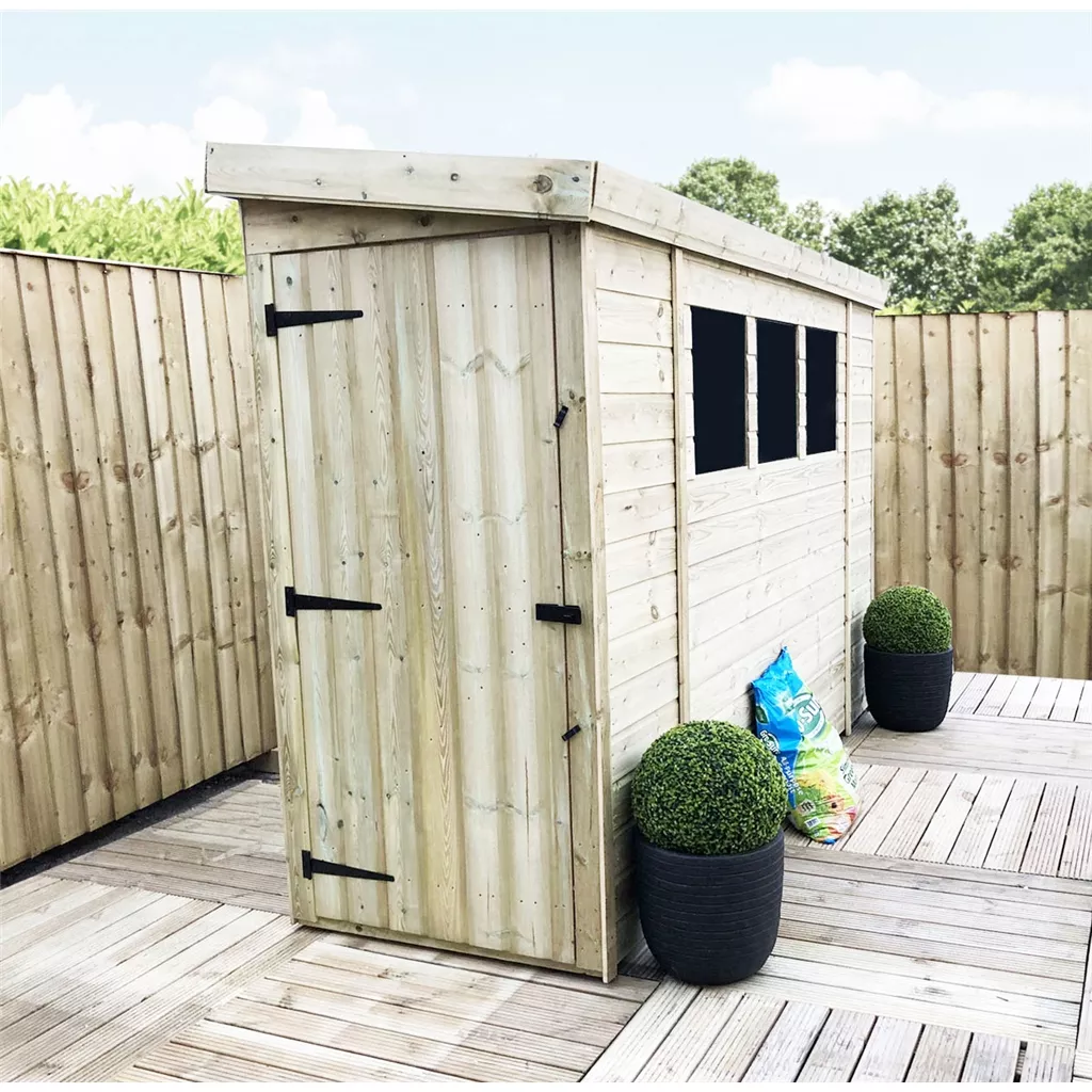 9 x 3 Reverse Pressure Treated T&G Pent Shed With 3 Windows, Single Door