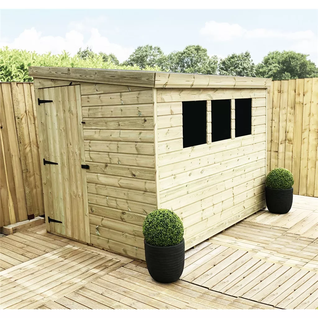 6 x 6 Reverse Pressure Treated T&G Pent Shed With 3 Windows, Single Door