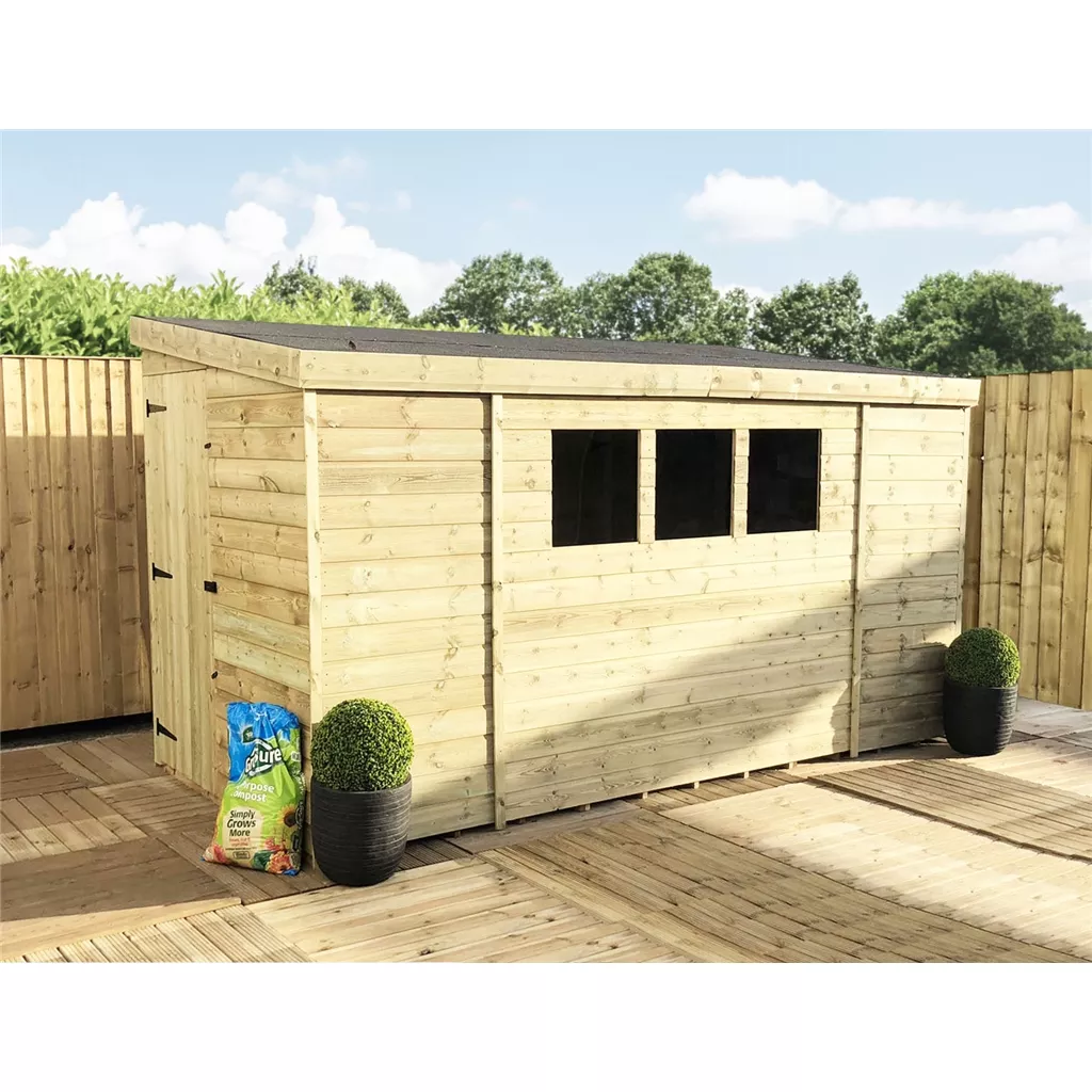 9 x 7 Reverse Pressure Treated T&G Pent Shed With 3 Windows, Single Door