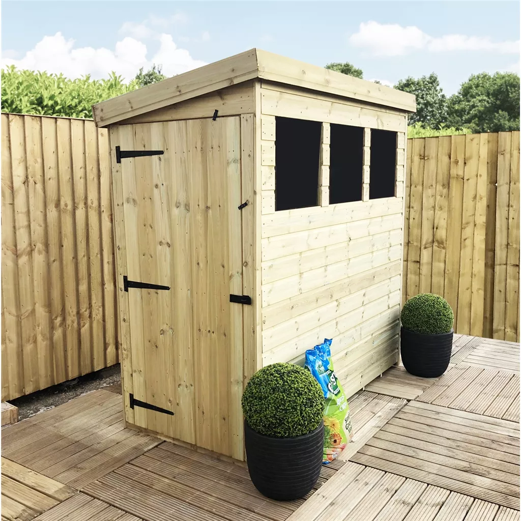 10 x 3 Pressure Treated T&G Pent Shed With 3 Windows And Side Door