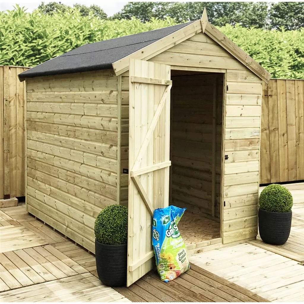 12 x 4 Premier Windowless Pressure Treated T&G Apex Shed – Higher Eaves, Single Door
