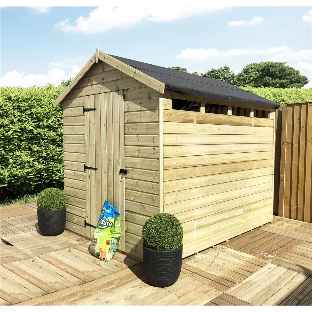 7 x 4 Security Pressure Treated T&G Apex Shed + Single Door