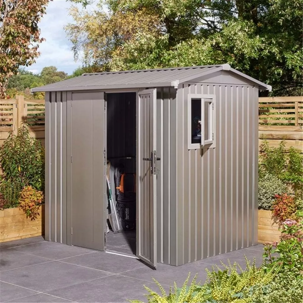 8 x 6 Deluxe Ashford Metal Apex Shed – Double Door, Assembly & Foundation Kit