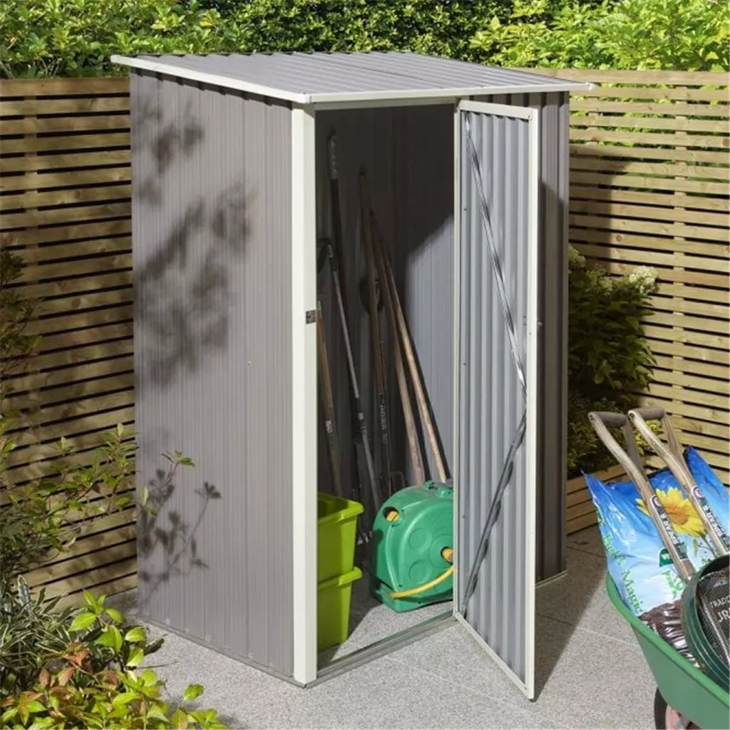 5 x 3 Deluxe Ironwood Metal Pent Shed – Single Door, Assembly – Light Grey