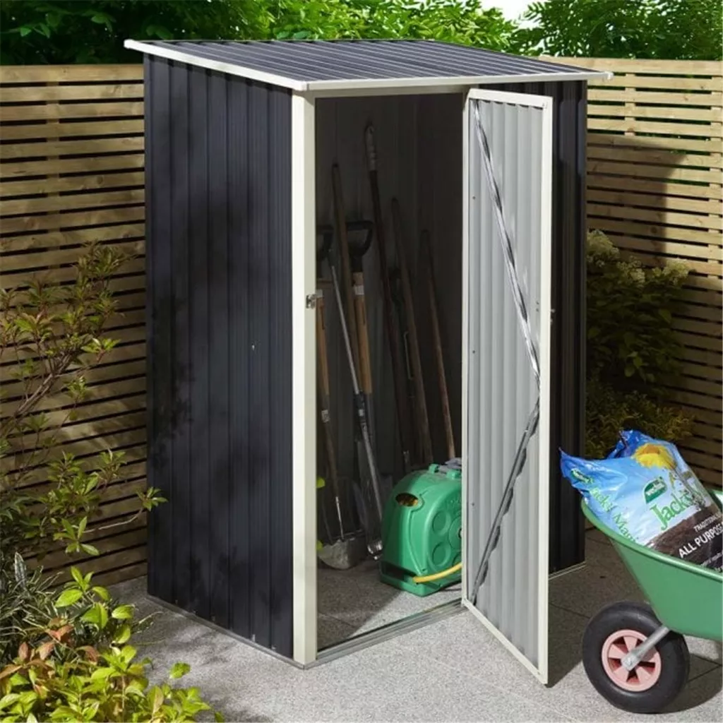 5 x 3 Deluxe Ironwood Metal Pent Shed – Single Door & Foundation Kit – Dark Grey