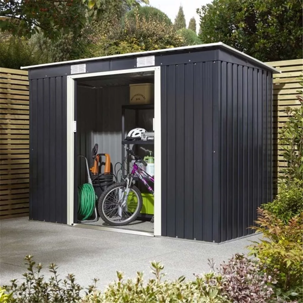 8 x 4 Deluxe Ironwood Metal Pent Shed – Single Door, Assembly – Dark Grey
