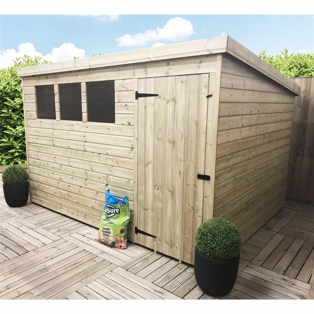 10 x 5 Pressure Treated T&G Pent Shed With 3 Windows, Single Door