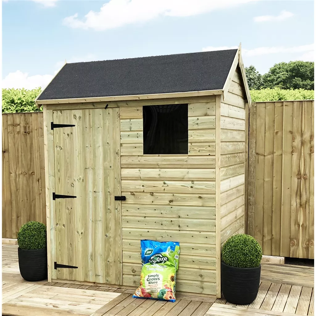6 x 6 Reverse Apex Premier Pressure Treated T&G Shed – Higher Eaves, + 1 Windows, Single Door