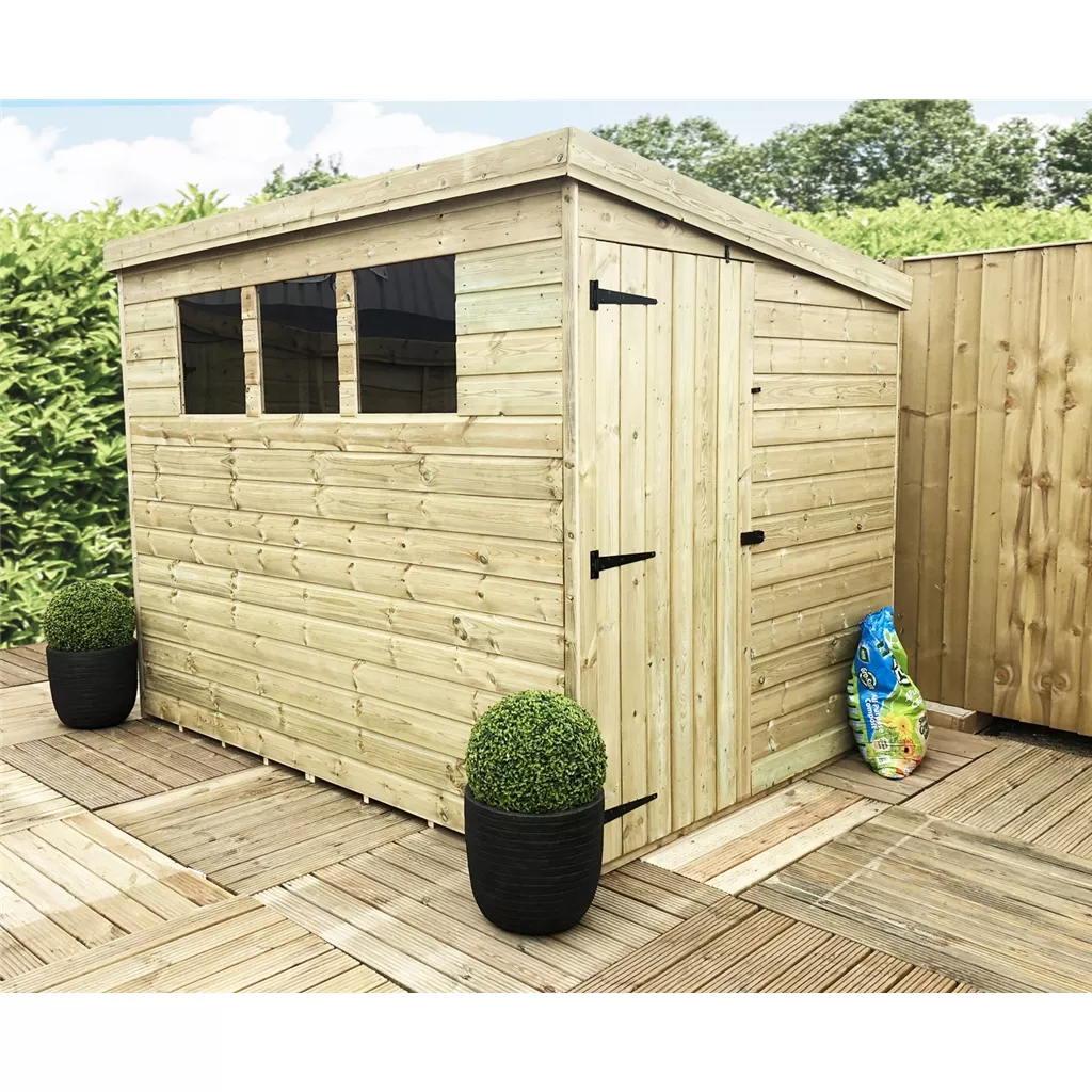 7 x 5 Pressure Treated T&G Pent Shed With 3 Windows And Single Side Door