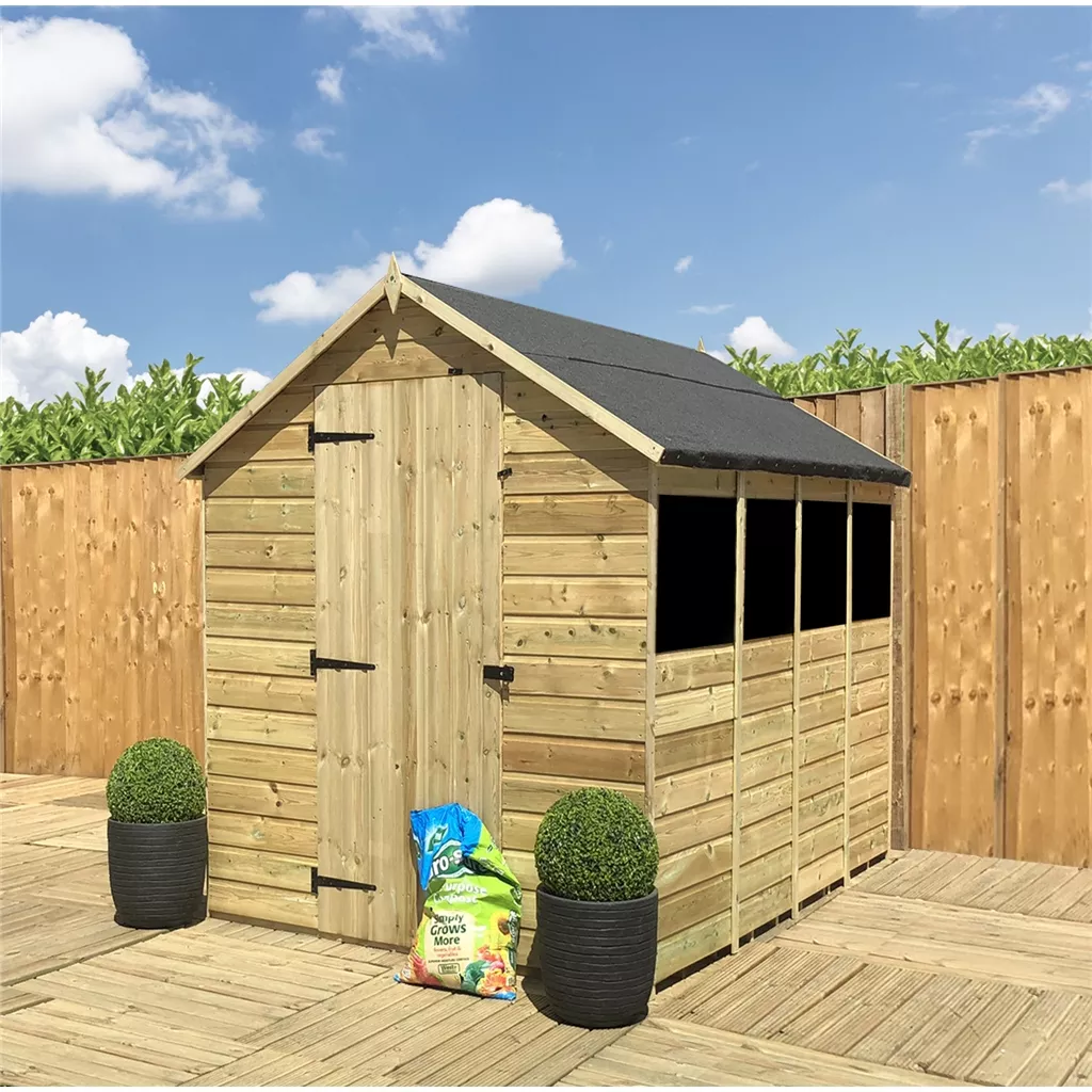 10 x 6 Pressure Treated T&G Single Door Apex Shed (low Eaves) + 3 Windows