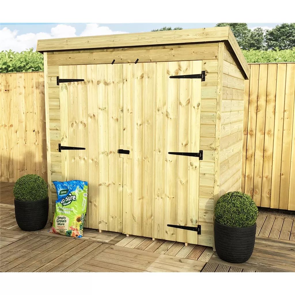 6 x 6 Windowless Pressure Treated T&G Pent Shed With Double Doors