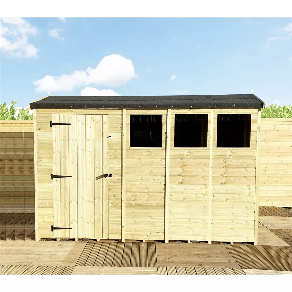 13 x 5 Reverse Pressure Treated T&G Single Door Apex Shed – High Eaves+ 3 Windows