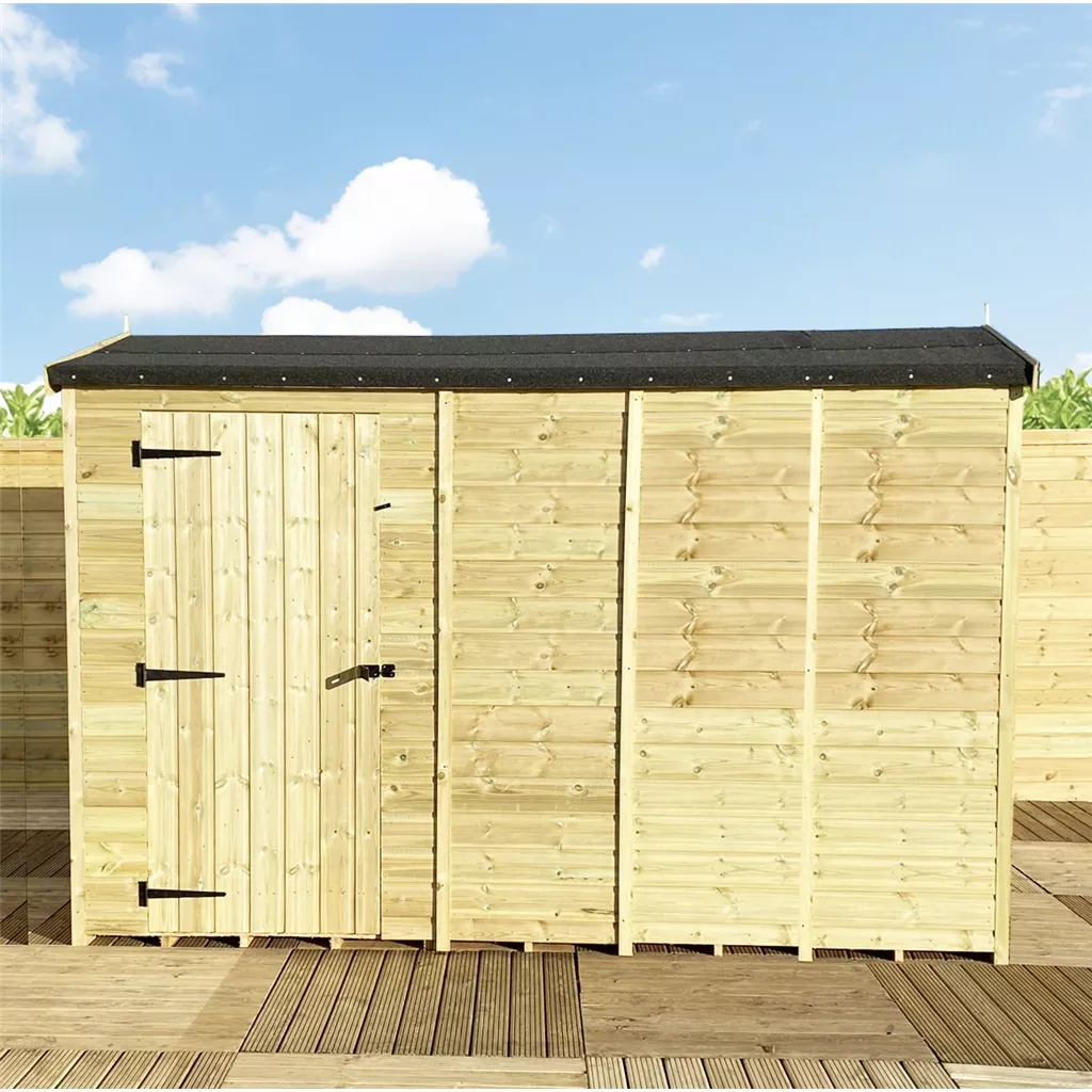 10 x 4 Reverse Windowless Pressure Treated T&G Single Door Apex Shed – High Eaves