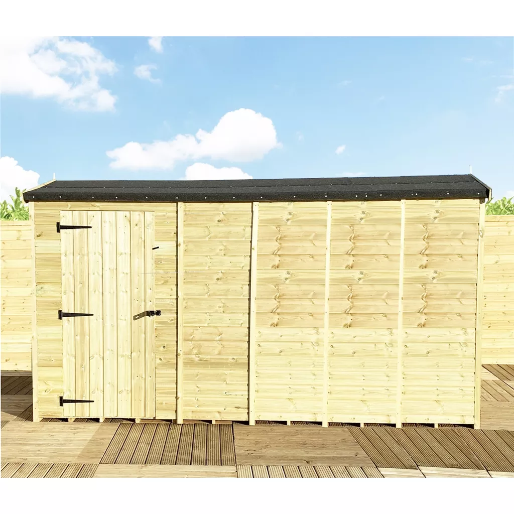 12 x 4 Reverse Windowless Pressure Treated T&G Single Door Apex Shed – High Eaves