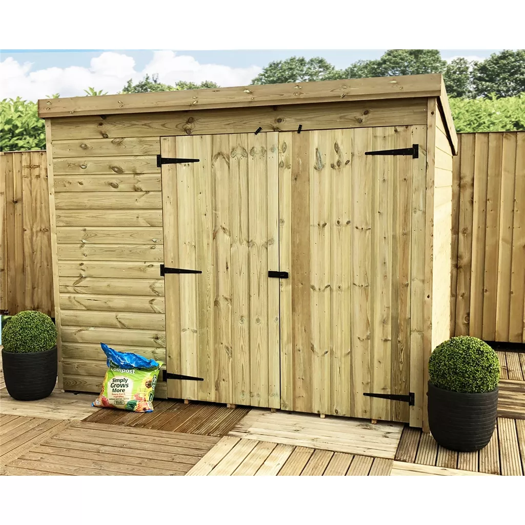8 x 4 Windowless Pressure Treated T&G Pent Shed With Double Doors