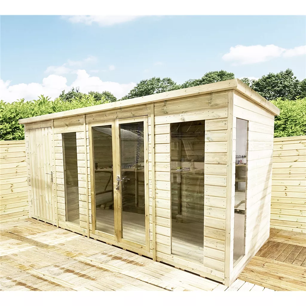13 x 7 Combi Pressure Treated Pent Summerhouse with Side Storage