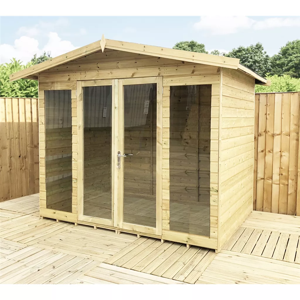 7 x 8 Pressure Treated Apex Summerhouse – Long Windows