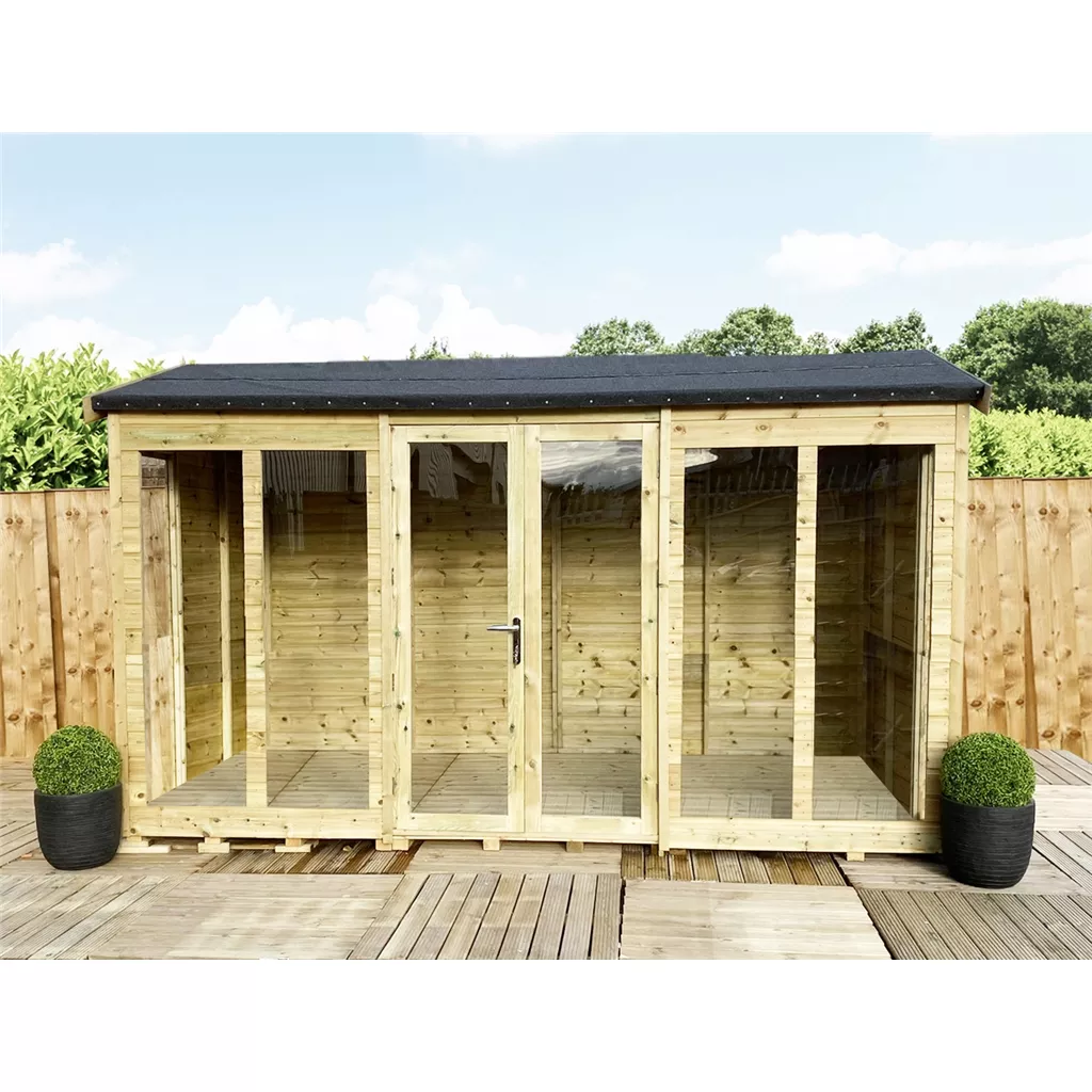 8 x 8 Reverse Pressure Treated Apex Summerhouse – Long Windows