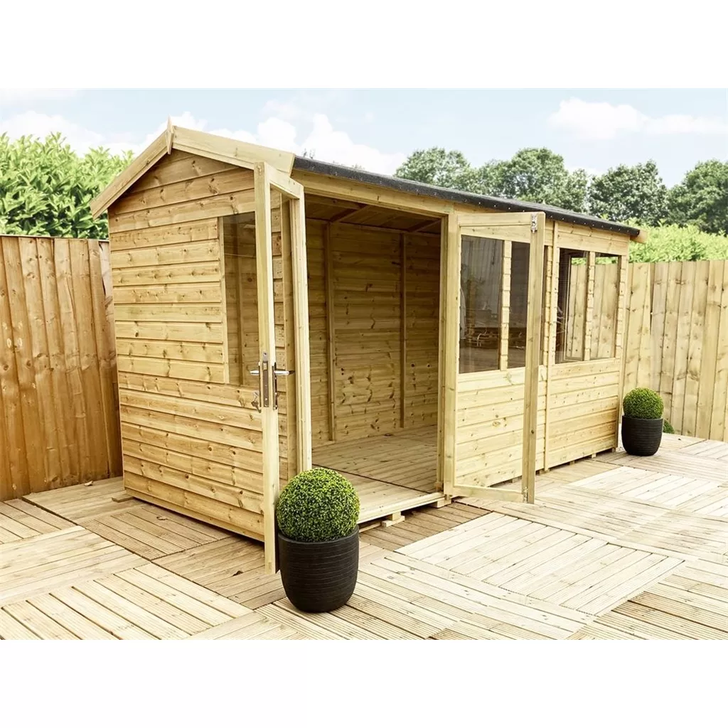 7 x 11 Reverse Pressure Treated Apex Summerhouse – High Eaves