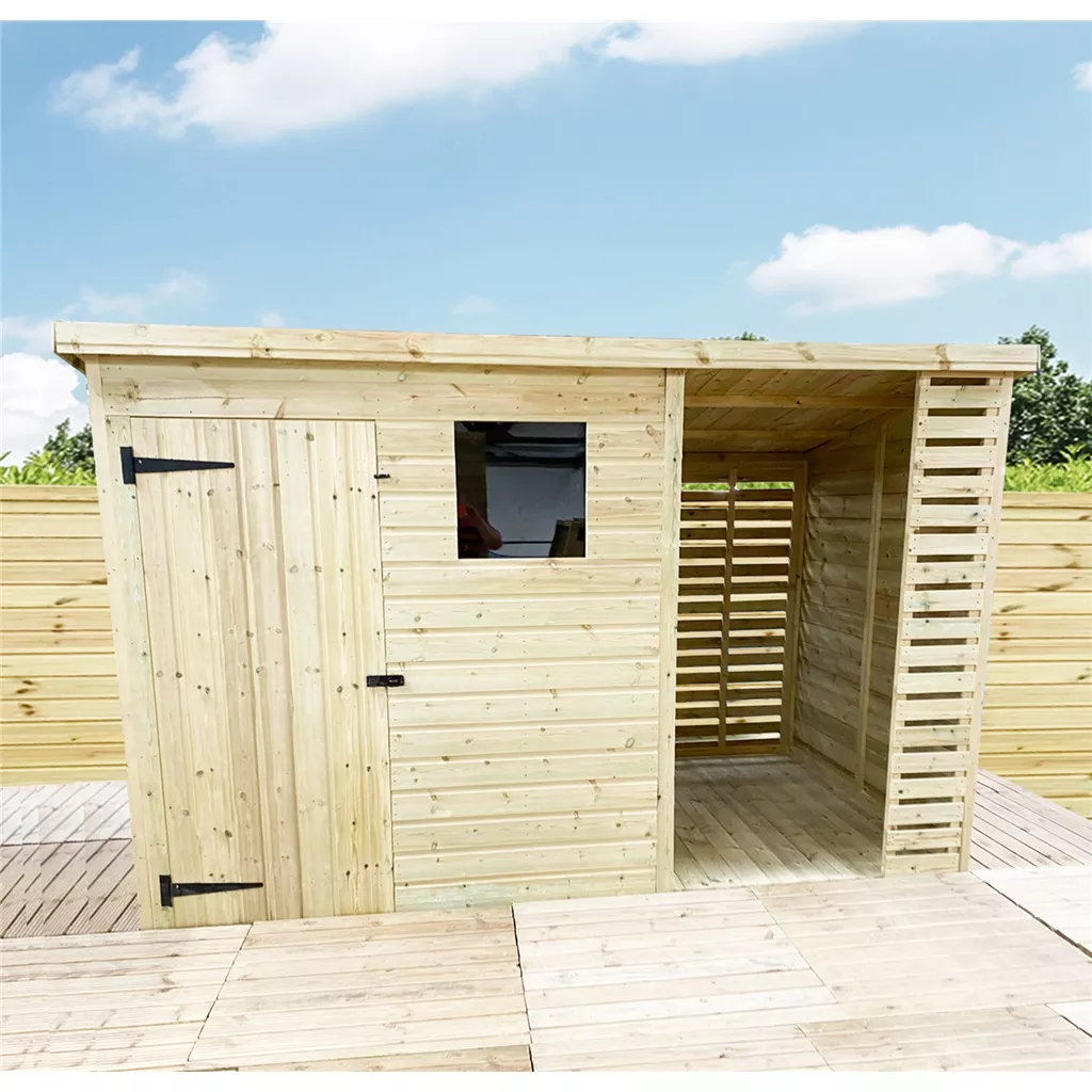 13 x 8 Pressure Treated T&G Pent Shed With Storage Area + 1 Window