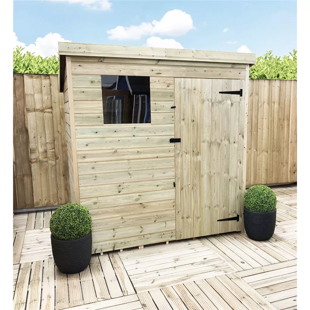 6 x 5 Pressure Treated T&G Pent Shed With 1 Windows, Single Door