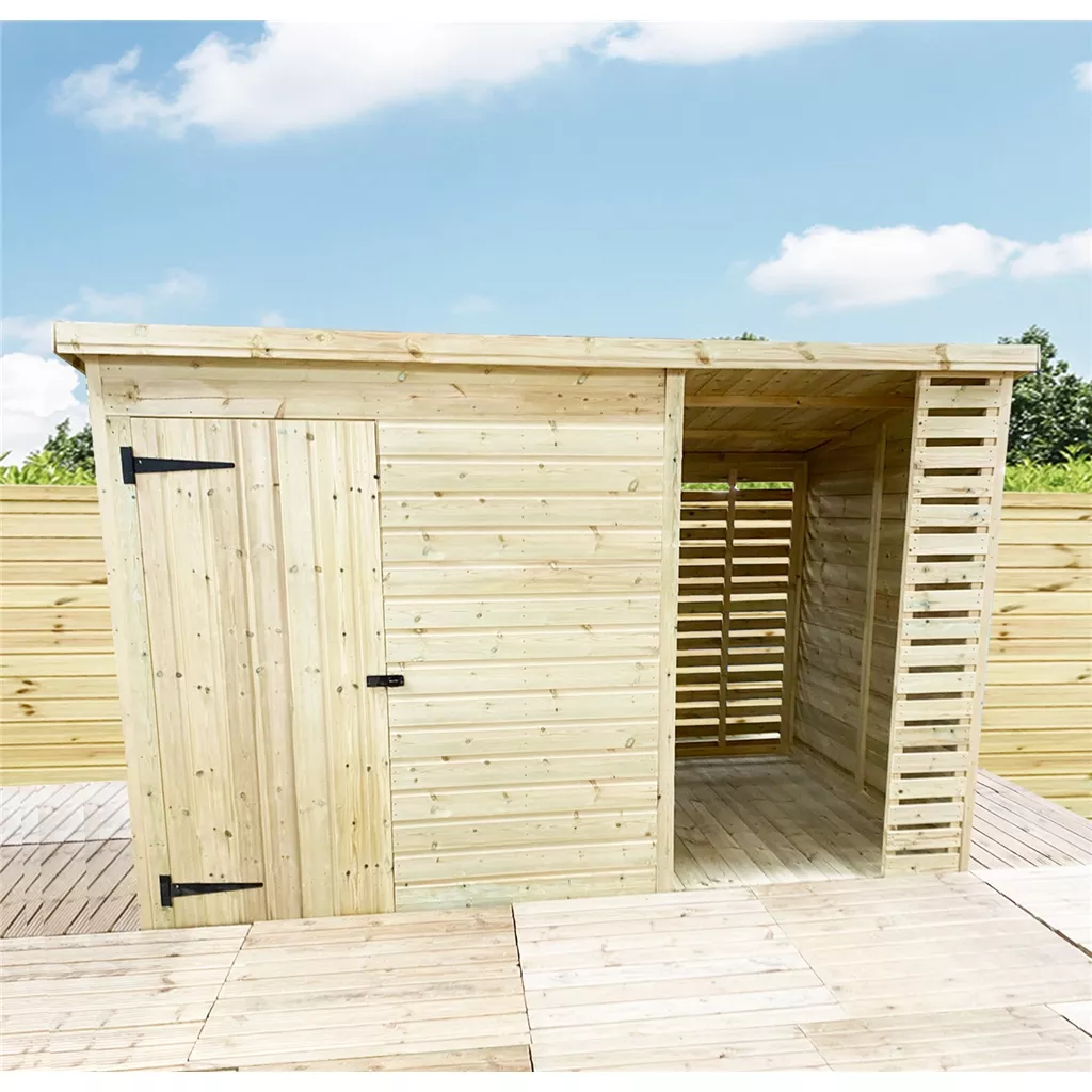 13 x 3 Pressure Treated T&G Pent Shed With Storage Area Windowless
