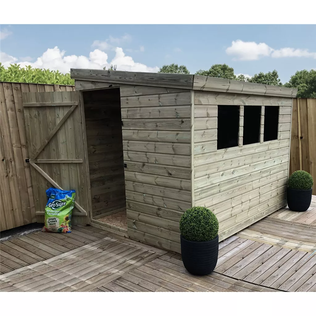 7 x 4 Reverse Pressure Treated T&G Pent Shed + 3 Windows, Single Door product image