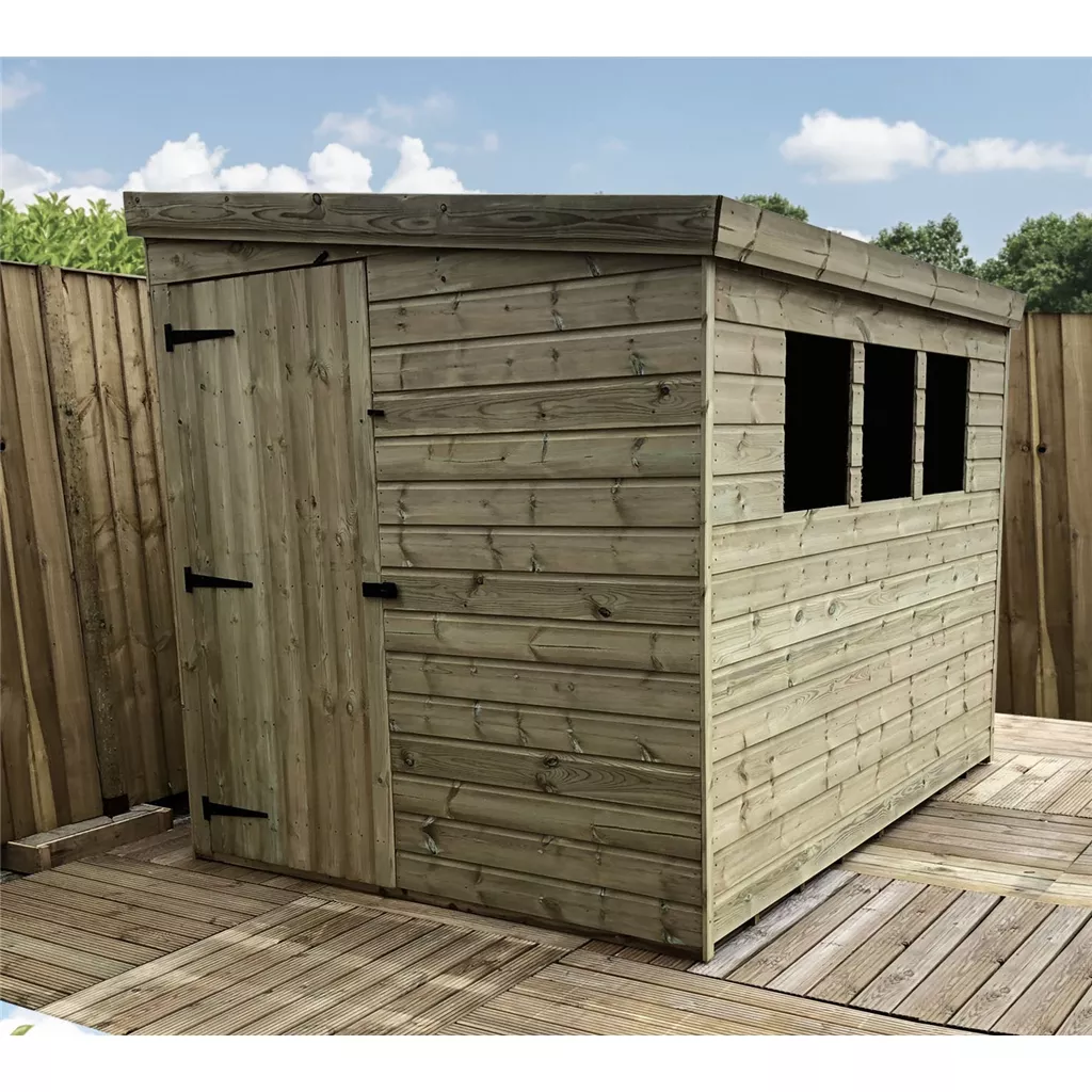 7 x 4 Reverse Pressure Treated T&G Pent Shed + 3 Windows, Single Door product image