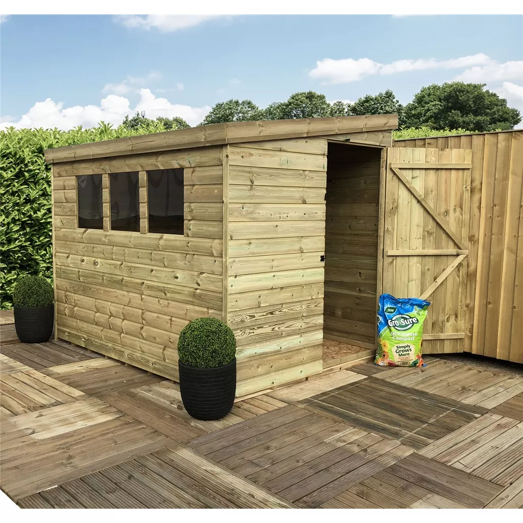 8 x 6 Reverse Pressure Treated T&G Pent Shed With 3 Windows, Single Door product image