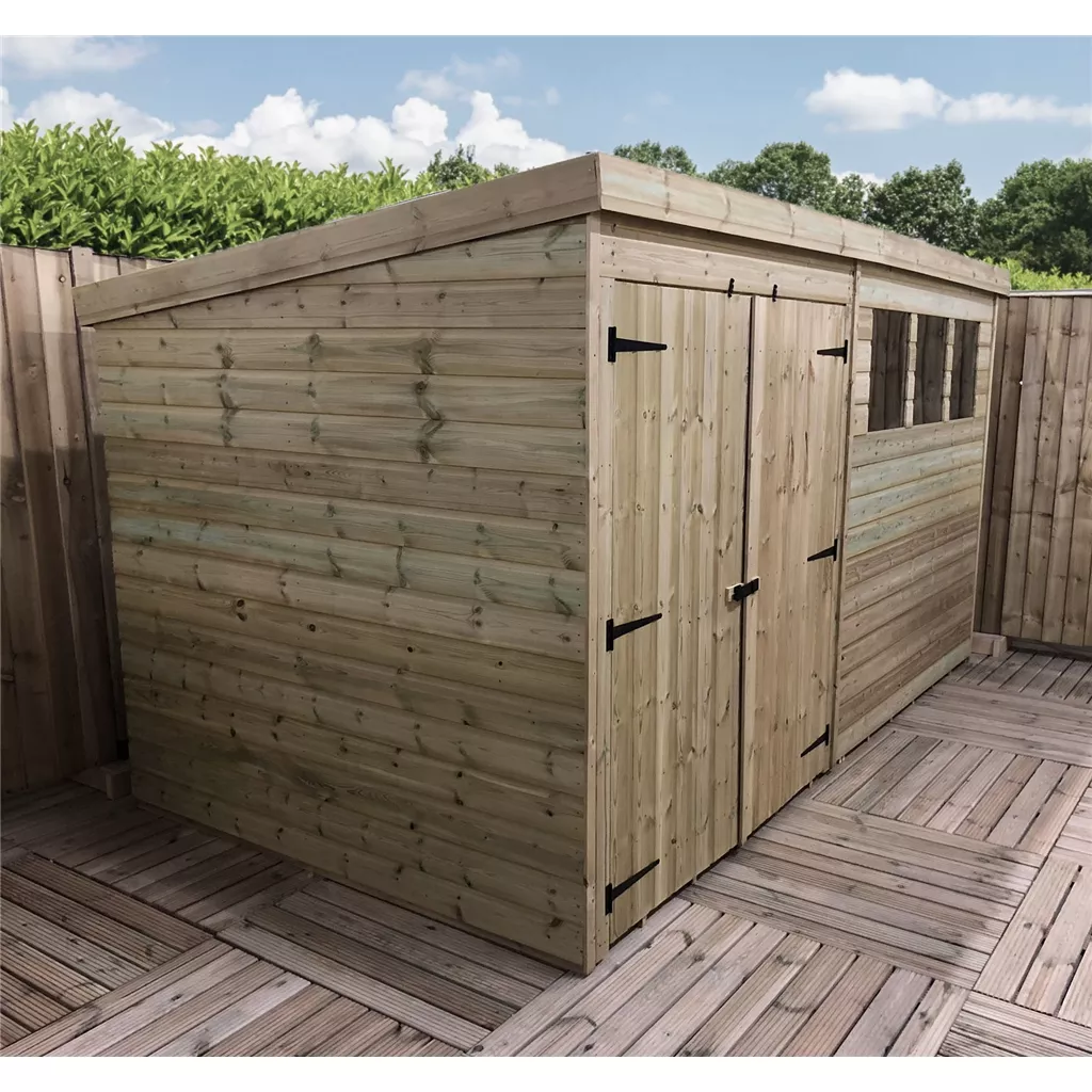 12 x 7 Pressure Treated T&G Pent Shed With 3 Windows, Double Door product image