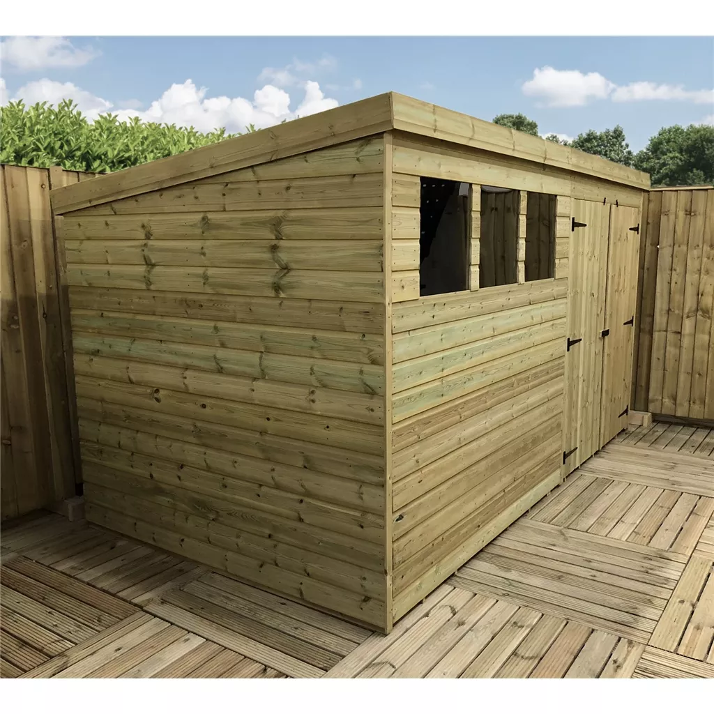 12 x 8 Large Pressure Treated T&G Pent Shed With 3 Windows, Double Door product image