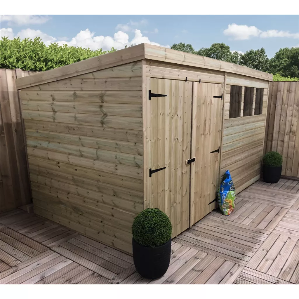 14 x 7 Large Pressure Treated T&G Pent Shed With 3 Windows, Double Door product image