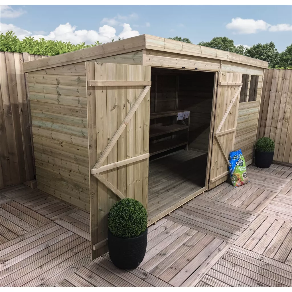 14 x 7 Large Pressure Treated T&G Pent Shed With 3 Windows, Double Door product image