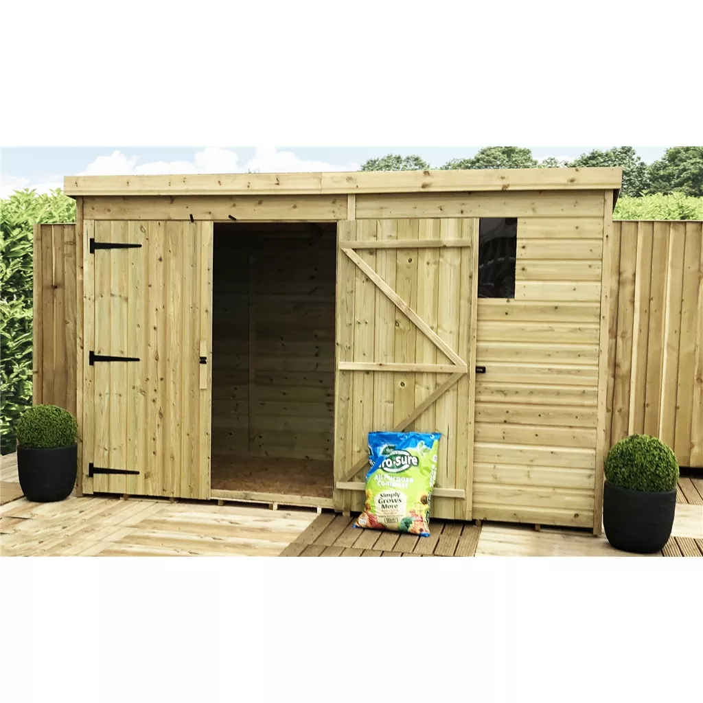 10 x 4 Pressure Treated T&G Pent Shed With 1 Windows, Double Door product image