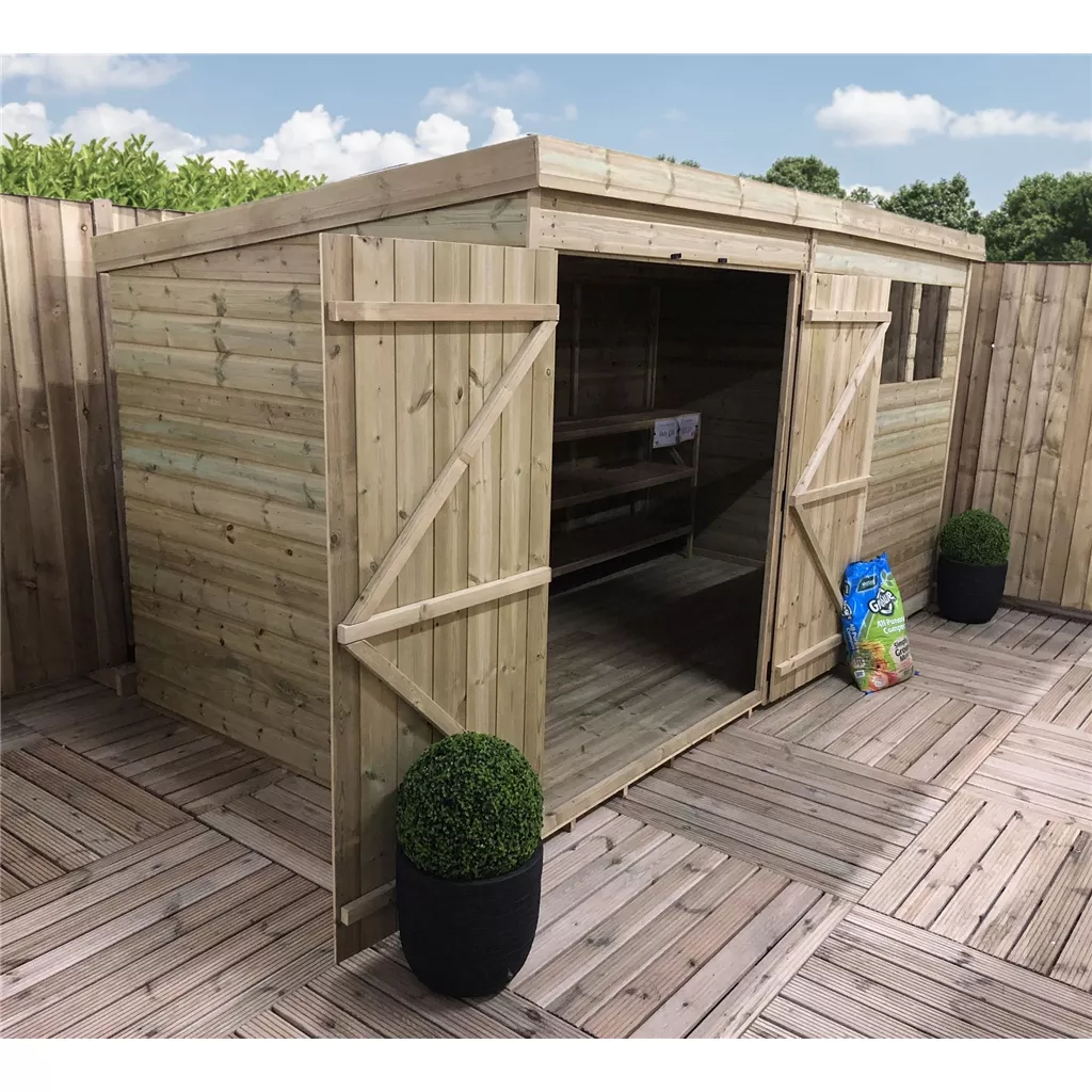 12 x 4 Pressure Treated T&G Pent Shed With 3 Windows, Double Door product image