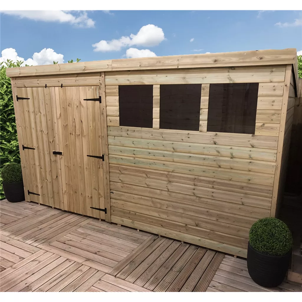 14 x 5 Pressure Treated T&G Pent Shed With 3 Windows, Double Door product image