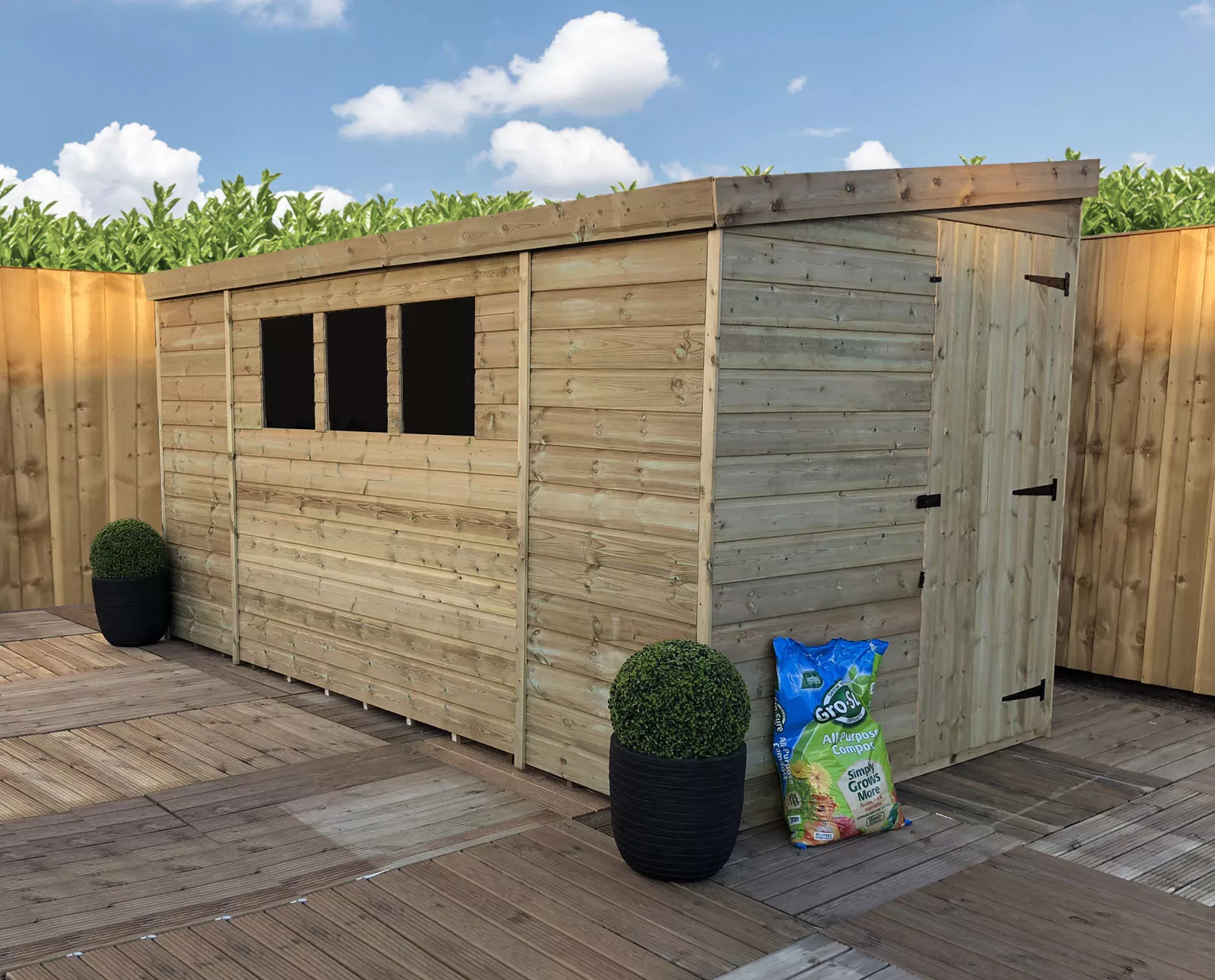 9 x 6 Reverse Pressure Treated T&G Pent Shed With 3 Windows, Single Door product image