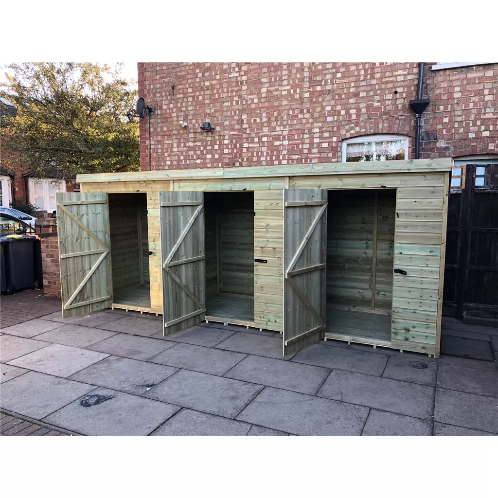 Bespoke 16 X 4 Premier Pressure Treated T&G Pent Storage Shed - 3 Separate Units With Internal Walls product image