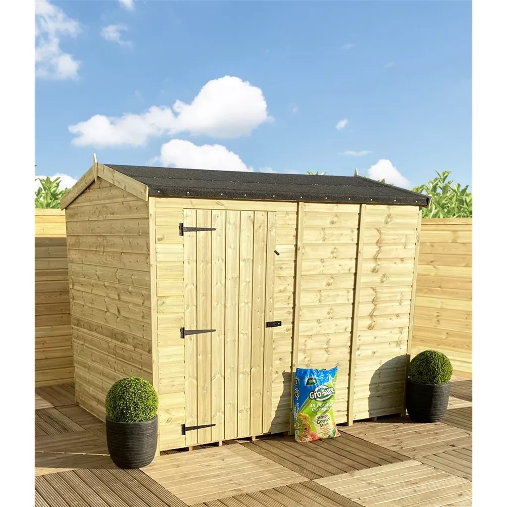 5 x 4 Reverse Windowless Pressure Treated T&G Single Door Apex Shed – High Eaves product image