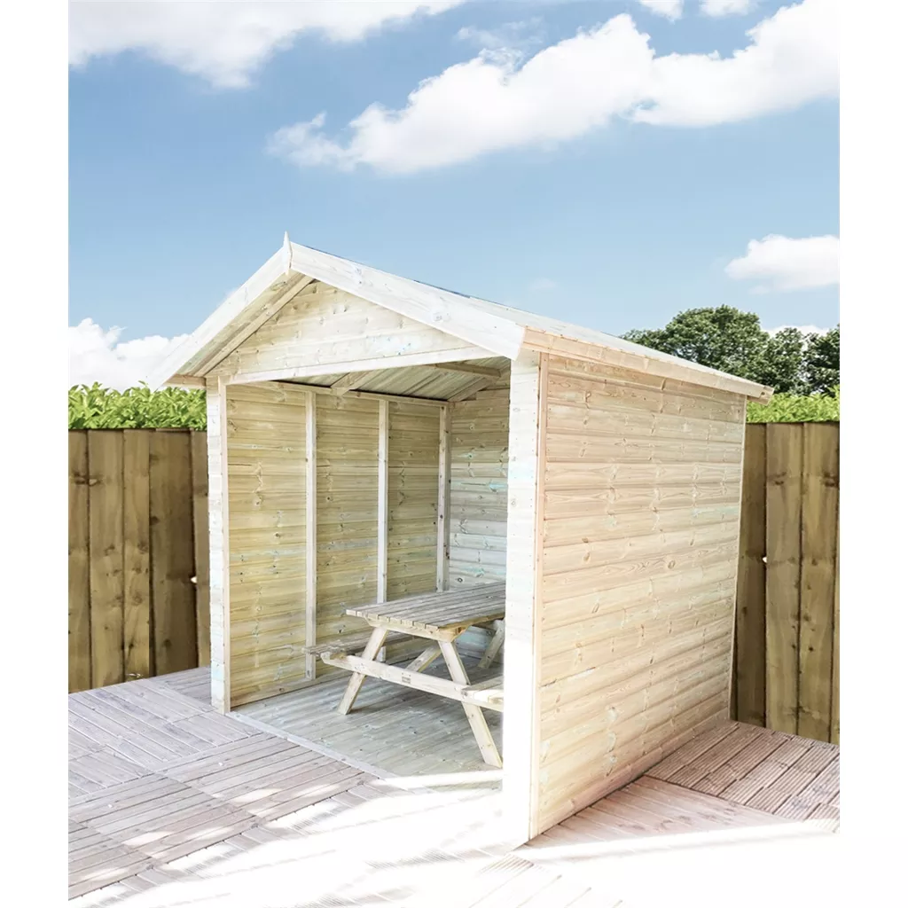 8 x 7 Premium Outside Dining Shelter / Smoking Shelter - Pressure Treated T&G Apex - Includes 6ft Picnic Bench product image