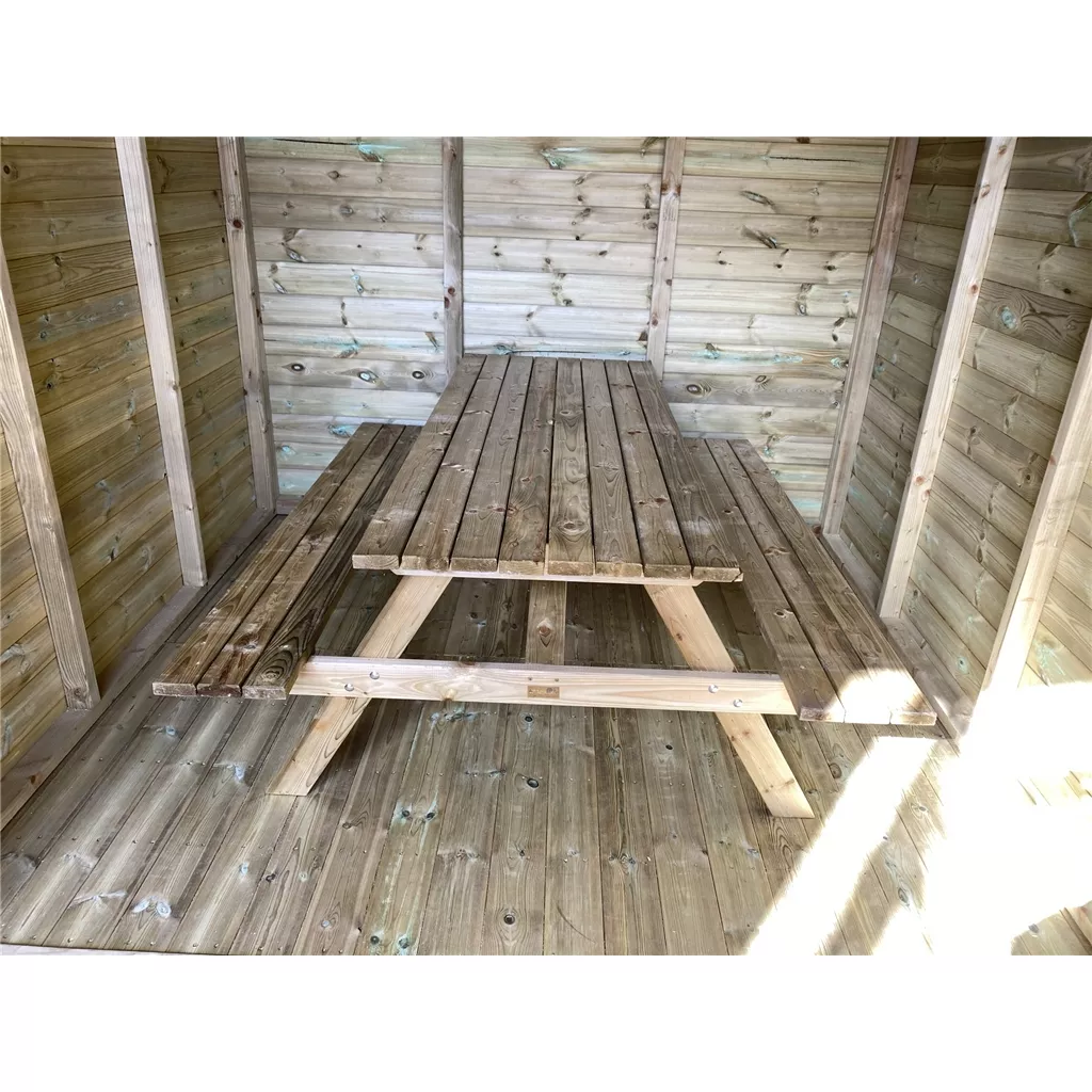 8 x 7 Premium Outside Dining Shelter / Smoking Shelter - Pressure Treated T&G Apex - Includes 6ft Picnic Bench product image